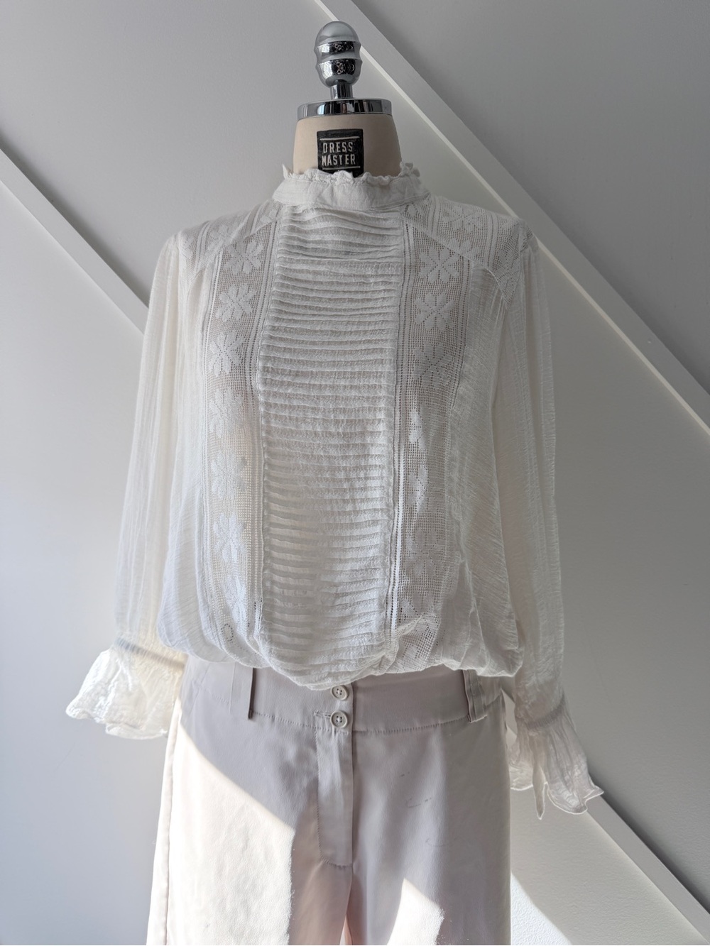 Free People Ivory Lace Pintuck Blouse S NWT Cotton Blend Romantic Boho Top